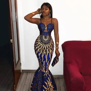 Stylish African mermaid dress,cotton Ankara midi dress, Ankara dress African clothing African fashion Ankara gown, ankara mermaid dress