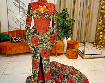 Luxury African  print dress,  Ankara dress, African print maxi dress African clothing African fashion Ankara dress