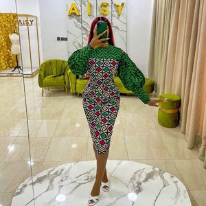 Hermoso vestido de Ankara, vestido midi de estampado africano Ropa africana Moda africana Vestido de Ankara