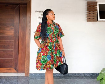 Classy African print shirt dress, Ankara dress, African fashion, African clothing, African dress, Ankara skater dress, African dresses