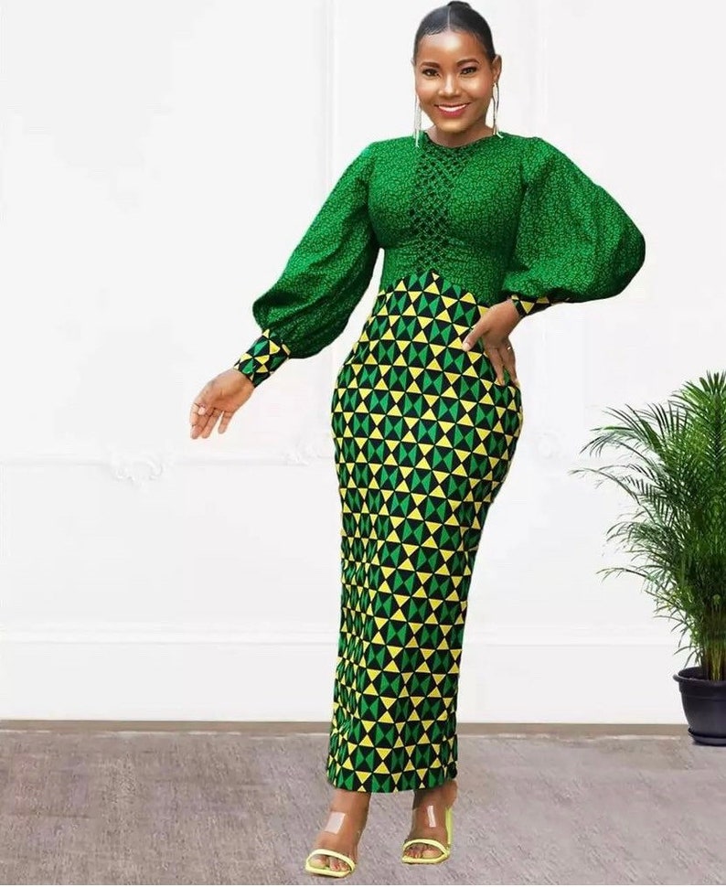 Elegant African print dress, Ankara dress, African print maxi dress African clothing African fashion Ankara dress image 1