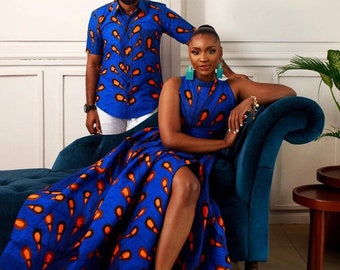 Couple African outfit, African couple engagement outfit, Ankara gown, Ankara clothes for couples wedding, Couple matching African clothing