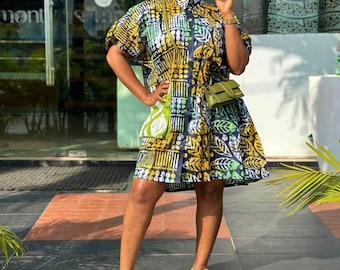 Beautiful Ankara dress, African print skater dress, shirt dress, African print shirt dress, Ankara dress, Summer dress, short dress, dress