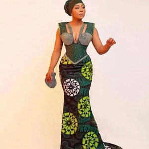 Elegant African print dress, Ankara and lace corset dress, African print maxi dress African clothing African fashion Ankara dress image 1