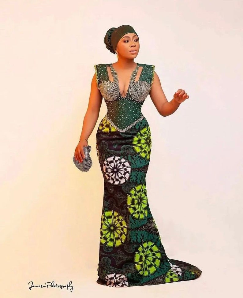 Elegant African print dress, Ankara and lace corset dress, African print maxi dress African clothing African fashion Ankara dress image 1