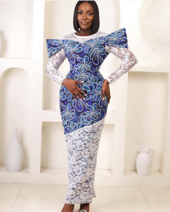 Elegant African print dress, Ankara dress, African print maxi dress, African clothing African fashion, Ankara and lace dress
