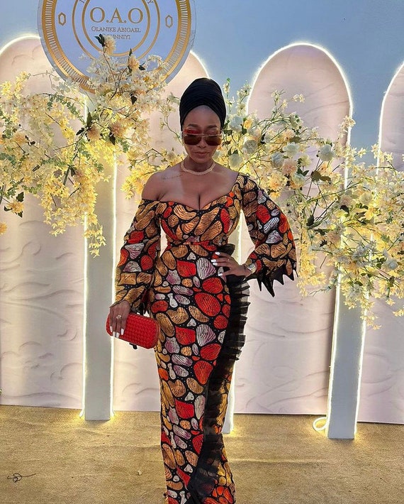 Elegant African print dress, Ankara dress, African print maxi dress African clothing African fashion Ankara dress