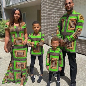 Family matching African outfit, African couple engagement outfit, Ankara gown, Ankara clothes for couples wedding, African clothing