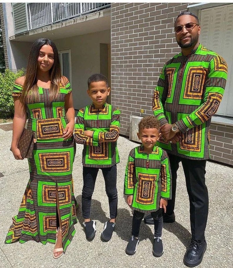 Family matching African outfit, African couple engagement outfit, Ankara gown, Ankara clothes for couples wedding, African clothing