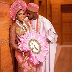Customisable Feather wedding fan, Nigerian wedding hand fan, Customised handfan, Traditional bridal fan, Igbo bridal fan, wedding hand fan