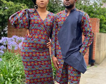 Couple African royalty outfit, African couple engagement outfit, Ankara clothes for couples wedding, Couple matching African clothing