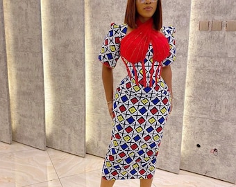 Afrikanskt tryckt klänning, Ankaraklänning, Afrikanskt tryck, Afrikanska kläder, Afrikanskt mode, Ankaraklänning, elegant klänning