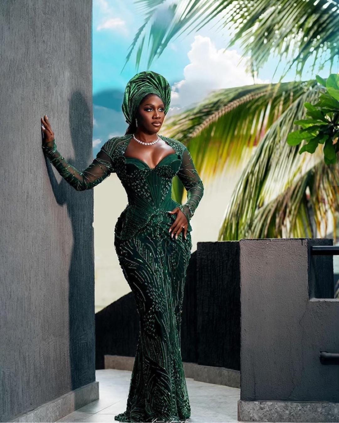 Luxury African Bridal Dress, Custom Igbo Wedding Gown, Head Wrap