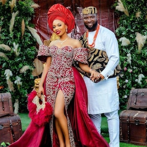 CUSTOM LUXURY Igbo Wedding Couple African attire, African couple engagement outfit, Igbo wedding attire, Couple matching African clothing