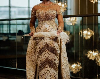 Royal Blue George Fabric Dress: African Wedding Outfit