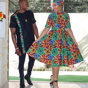 Couple African outfit, African couple engagement outfit, Ankara gown, Ankara clothes for couples wedding, Couple matching African clothing