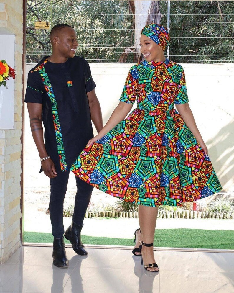 Couple African outfit, African couple engagement outfit, Ankara gown, Ankara clothes for couples wedding, Couple matching African clothing