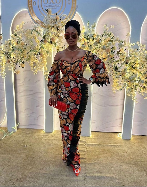 Elegant African print dress, Ankara dress, African print maxi dress African clothing African fashion Ankara dress