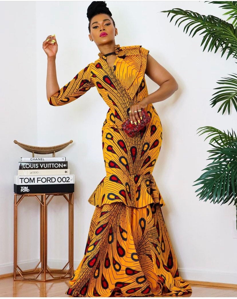 ladies fishtail dresses African Fishtail Gown, African Prom Dress, African Print Wedding Dress,  Reception Dress, Women Clothing, Ankara Dress, African Women Outfit