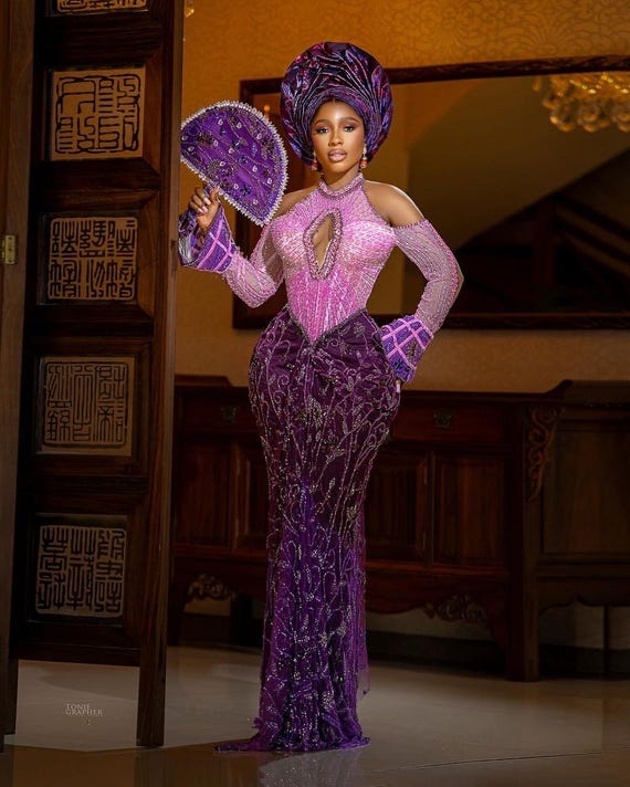 Purple Ankara Bridal Dresses Luxury African Bridal Dress, Custom Bridal  Dress, Igbo Bride