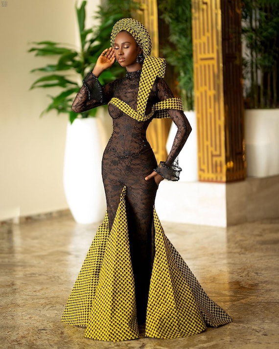 african inspired evening dresses Bintarealwax African Dresses for Women A-line Floor-Length Dress Traditional Ankara Kente Print Evening Dress Wy5951, Women's, Size: XL