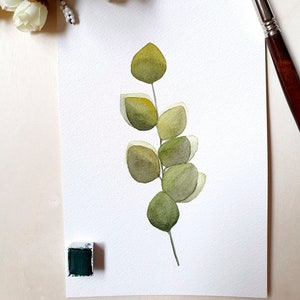 Eucalyptus Watercolor Illustration – A5 Original Botanical Painting, Minimalist Wall Decor