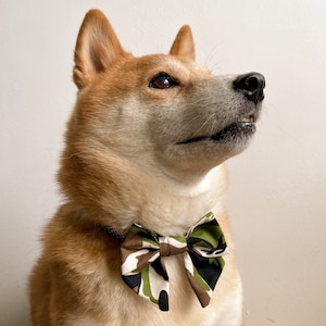 Pajarita marinera con estampado de camuflaje verde para collar de mascota. Pajarita con cuello de gato. Corbata de lazo para collar de perro. 100% algodón.