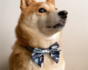Blue Camouflage Print Sailor Bow Tie for Pet Collar. Cat Collar Bow Tie. Dog Collar Bow Tie. 100% Cotton.