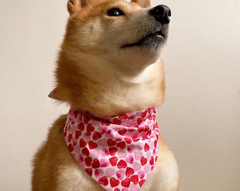 Valentine's Day Pink Heart Print Reversible Pet Bandana. Cat Bandana. Dog Bandana. 100% Cotton.