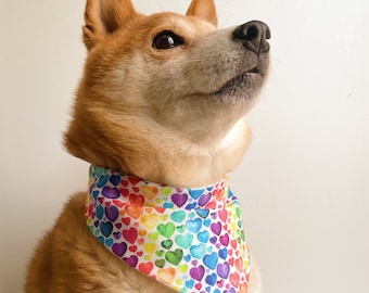 Pride Rainbow Hearts Reversible Pet Bandana. Cat Bandana. Dog Bandana. 100% Cotton.