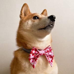 Corbata de lazo de marinero con estampado de corazón rosa para collar de mascota para el día de San Valentín. Pajarita con cuello de gato. Corbata de lazo para collar de perro. 100% algodón.