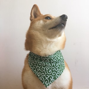 Japanese Karakusa Print Reversible Pet Bandana and Poop Bag Holder Set. Cat Bandana. Dog Bandana. 100% Cotton. image 1