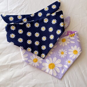 Blue Daisy Print Reversible Pet Bandana. Cat Bandana. Dog Bandana. 100% Cotton. image 5