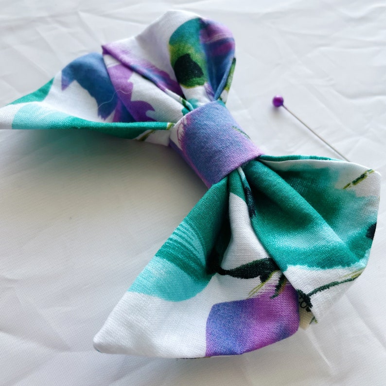 Summer Purple Tulip Print Sailor Bow Tie for Pet Collar. Cat Collar Bow Tie. Dog Collar Bow Tie. 100% Cotton. image 3