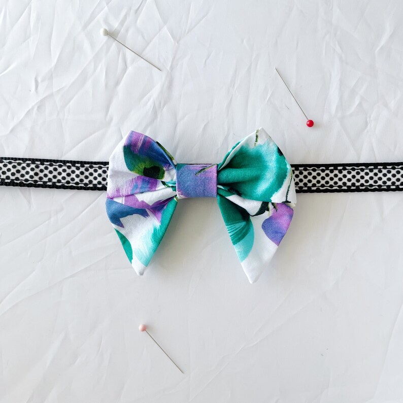 Summer Purple Tulip Print Sailor Bow Tie for Pet Collar. Cat Collar Bow Tie. Dog Collar Bow Tie. 100% Cotton. image 2