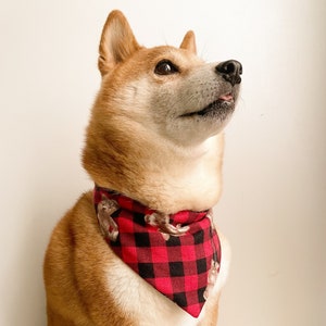 Red Teddy Bear Tartan Reversible Pet Bandana. Cat Bandana. Dog Bandana.
