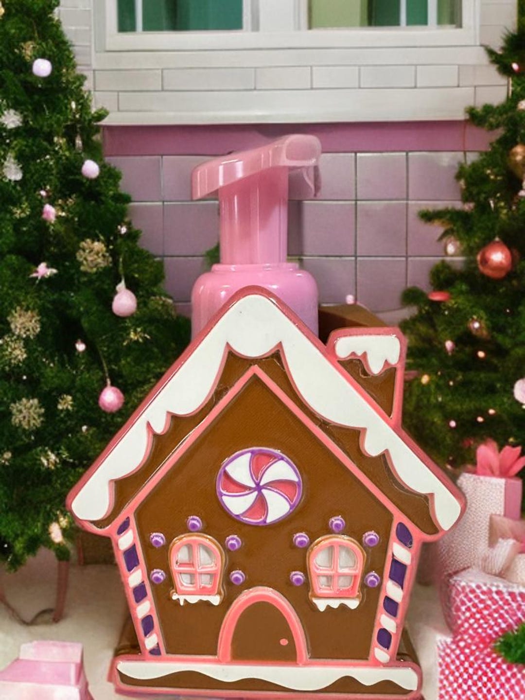 Gingerbread House Foam Soap Dispenser Pink Holiday Cottage Edition - Etsy
