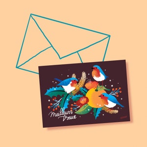 Carte de voeux, Carte oiseaux illustration, meilleurs voeux, carte nouvelle année, bonne année, carte de Noël image 5