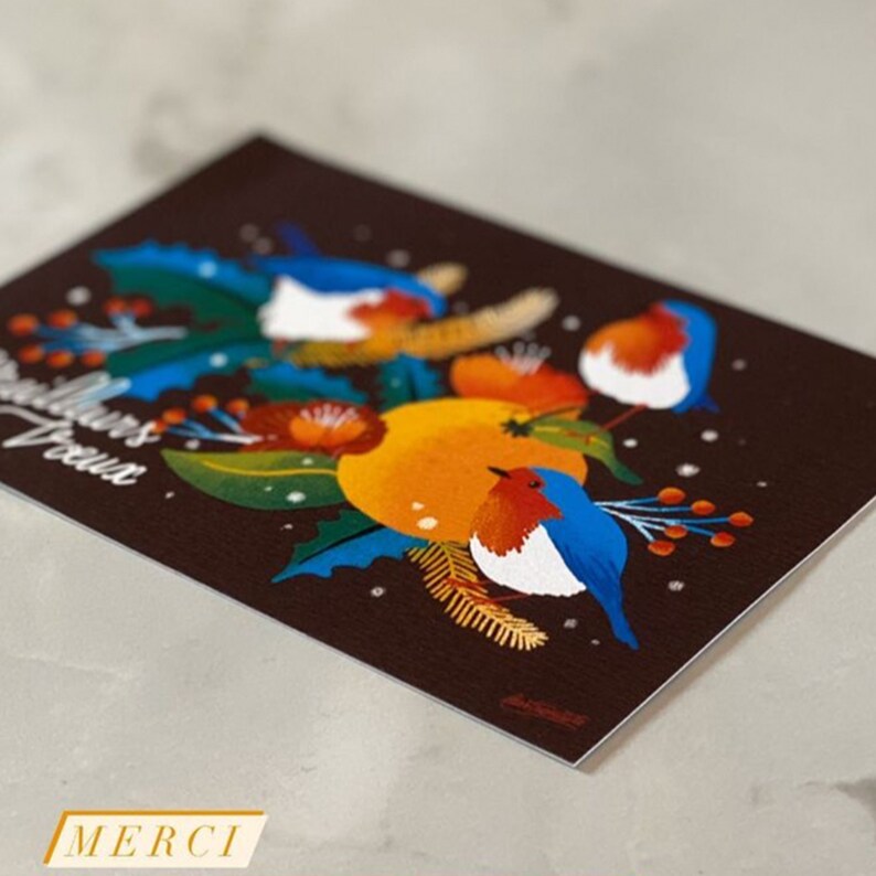 Carte de voeux, Carte oiseaux illustration, meilleurs voeux, carte nouvelle année, bonne année, carte de Noël image 6
