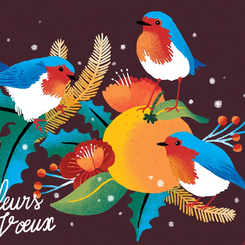 Carte de voeux, Carte oiseaux illustration, meilleurs voeux, carte nouvelle année, bonne année, carte de Noël image 3