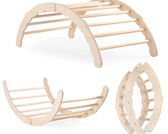 MAMOI® Aire de jeux d'intérieur pour les tout-petits, Gymnase en bois pour bébé, Jouets à bascule de gym en bois pour tout-petits, Aire de jeux Rockers montessori