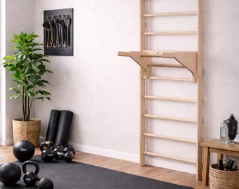 MAMOI® Gymnastic wall bar with pull-up bar and dip handles, stable construction for strength and stretching training, training grips