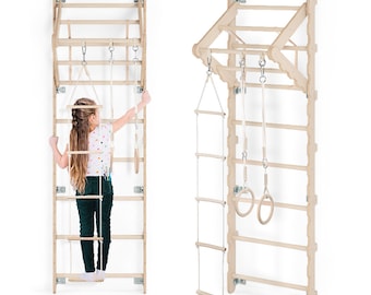 MAMOI® Zweedse ladder, Houten gorillagym voor kinderen, Indoor babyklimrek voor peuters, Apenstangen en speelgymnastiek, Klimmen voor kinderen