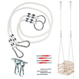 MAMOI® Cuerda para columpio 2 m, 50 kg | 2 x extensión de cuerda de columpio con capucha de metal a presión | Cuerda natural 100% ECO + gancho de metal