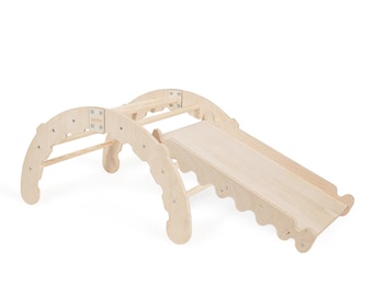 MAMOI® Aire de jeux d'intérieur pour tout-petits, Gymnase en bois pour bébé avec toboggan, Jouets à bascule de gym en bois pour tout-petits, Rockers montessori