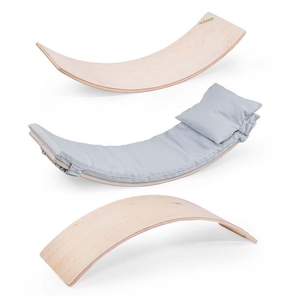 MAMOI® Planche d'équilibre en bois avec coussin pour enfants, balançoire à bascule, jeux d'équilibre pour bébé, jeu d'équilibre pour tout-petits, planche Wobble