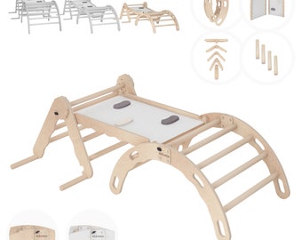 MAMOI® SET: Struttura da arrampicata, triangolo e scivolo, Palestrina per bambini in legno da interno, Dondoli per bambini, Strutture di arrampicata e gioco montessori