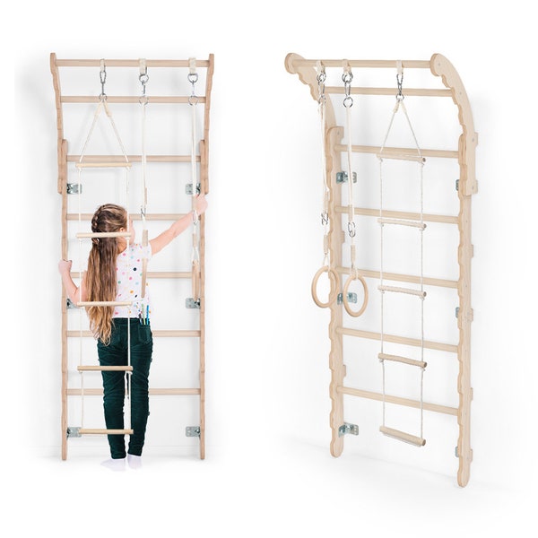 MAMOI® Swedish ladder, Wooden gorilla gym for kids, Indoor baby climbing frame for toddlers, Monkey bars and play gym, Childrens climbing
