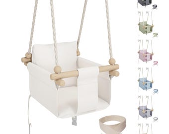 MAMOI® Indoor Children's Swing with Safety Belts, Soft Seat with Cushion, Wooden Handles, swing height adjustable, 100% ECO, Made in EU