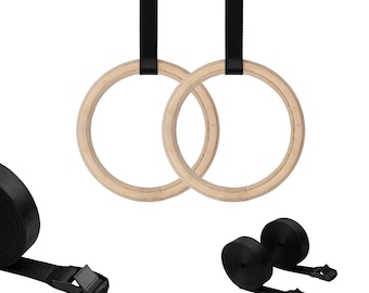 MAMOI Gym rings trapeze swing 2 in 1 multifunction with wooden rings trapeze to hang up to 50kg + Metal Hook